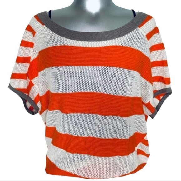 Reebok Tops - REEBOK  OVERSIZED KNIT OFF WHITE ORANGE TOP HORIZONTAL LOOSE FIT WOMEN SIZE XS